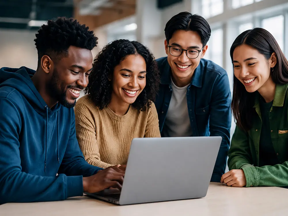 students in front of laptop
